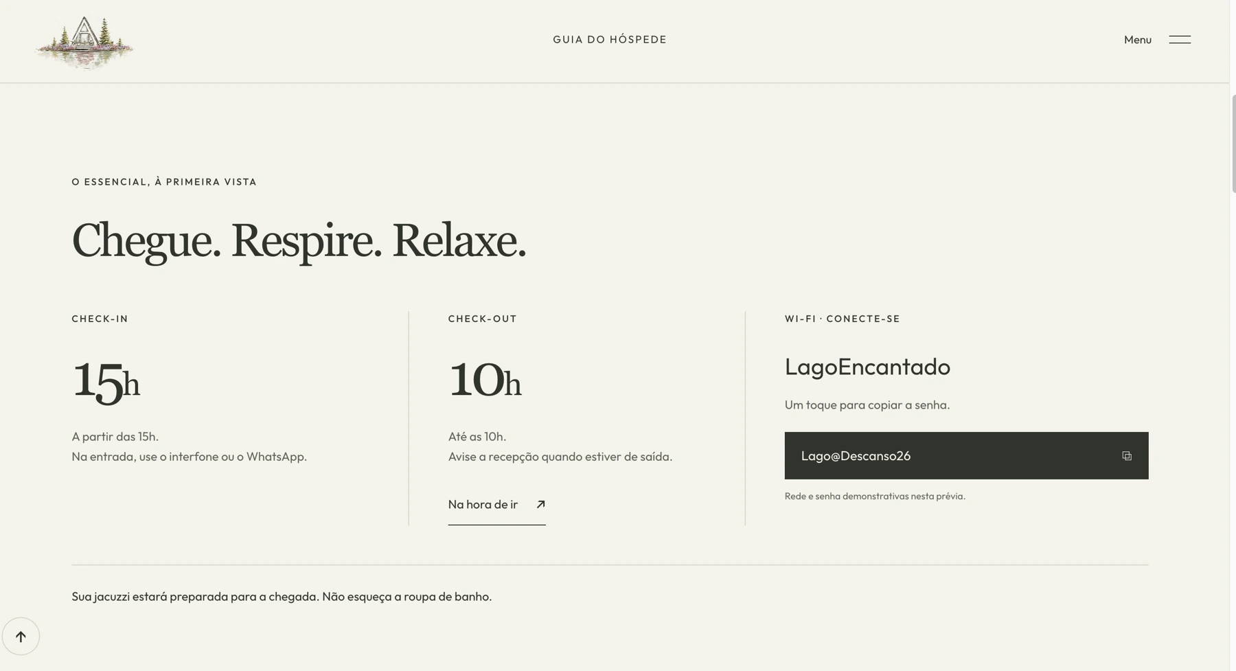 Lago Encantado, guia de hóspedes — website preview